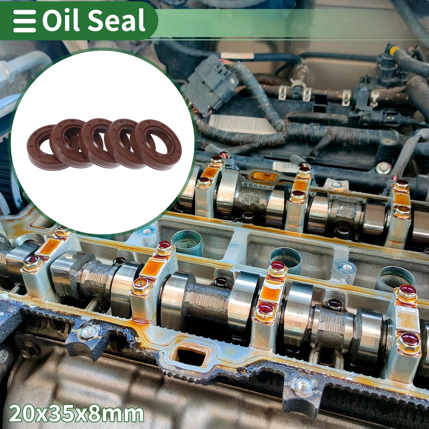 Oil Seal 20x35x8mm Rotary Shaft Seal FKM Brown 5 Pcs