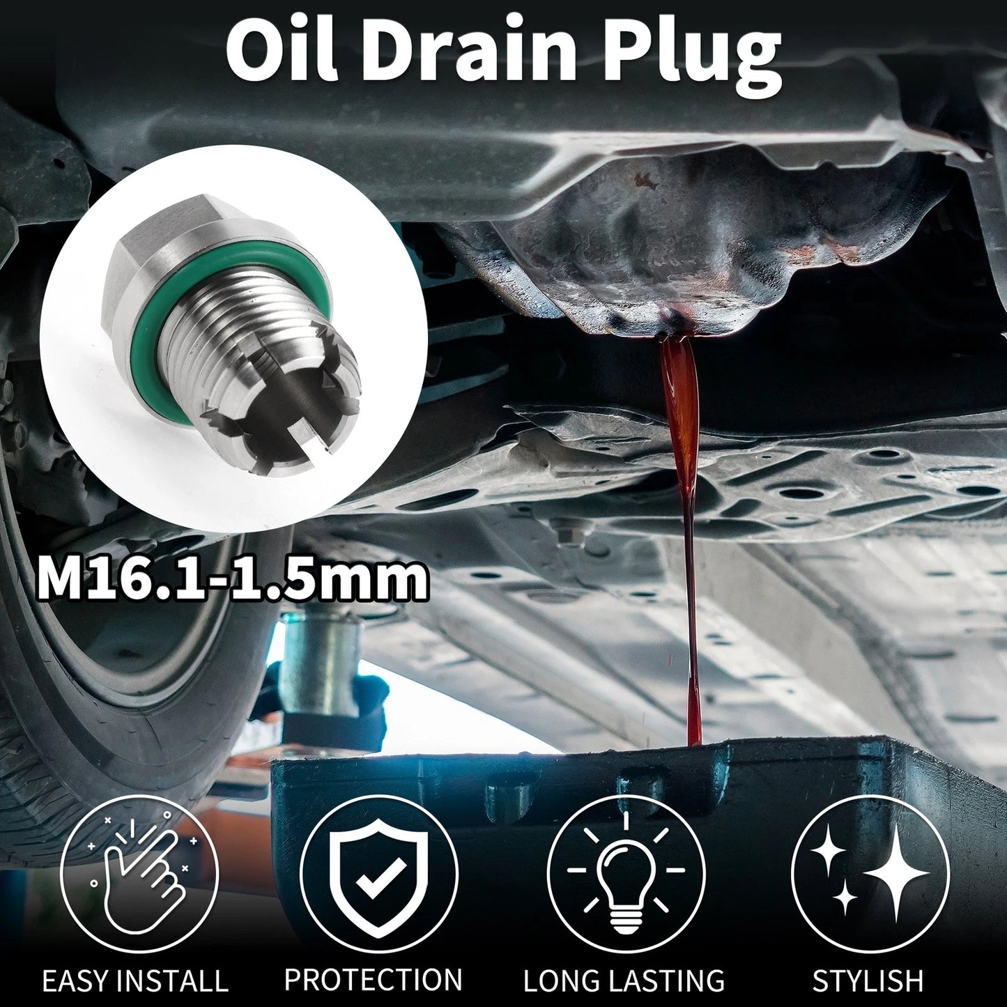 M16.1-1.5mm Copper Oil Drain Plug with Gasket Silver Tone for Car Motorcycle