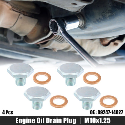 4 x M10x1.25 Engine Oil Drain Plug Screws w/ Seal Rings for Honda