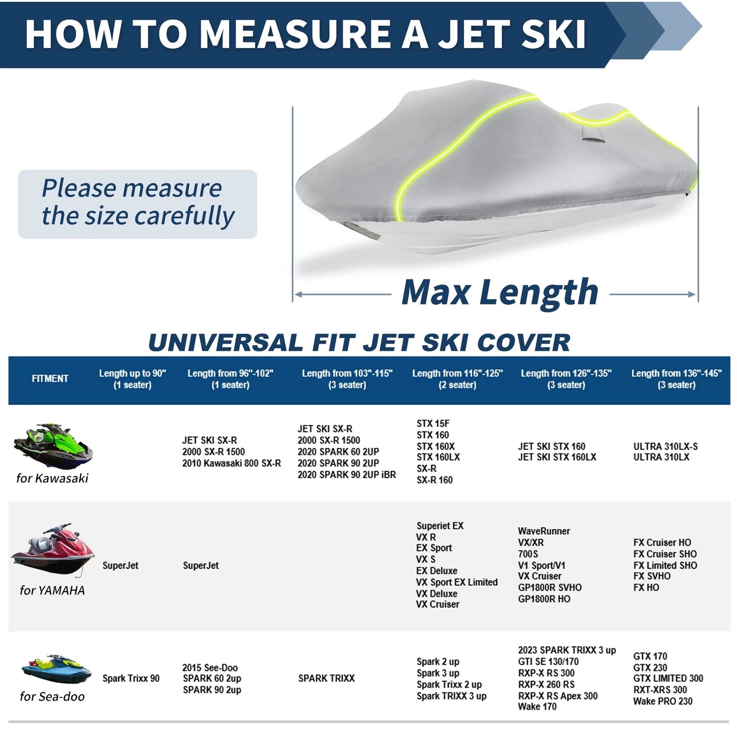 Jet Ski Cover 103"-115" 3 Seat PWC for Yamaha Seadoo