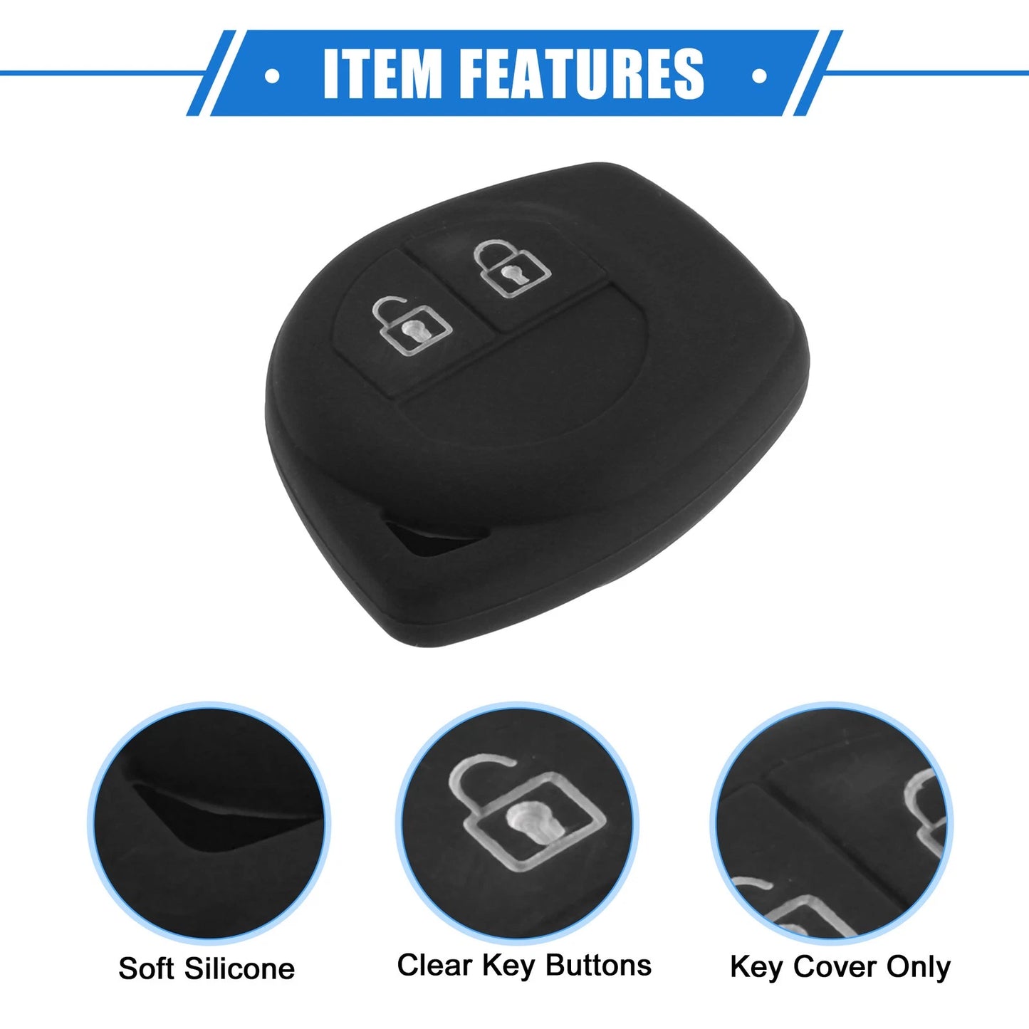 Car Remote Key Fob Case Protectors for Suzuki 2 Button Silicone Black