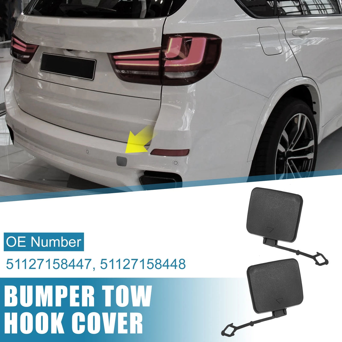 Car Rear Bumper Tow Hook Cover 2 x for BMW X5 (2007-2013) Black