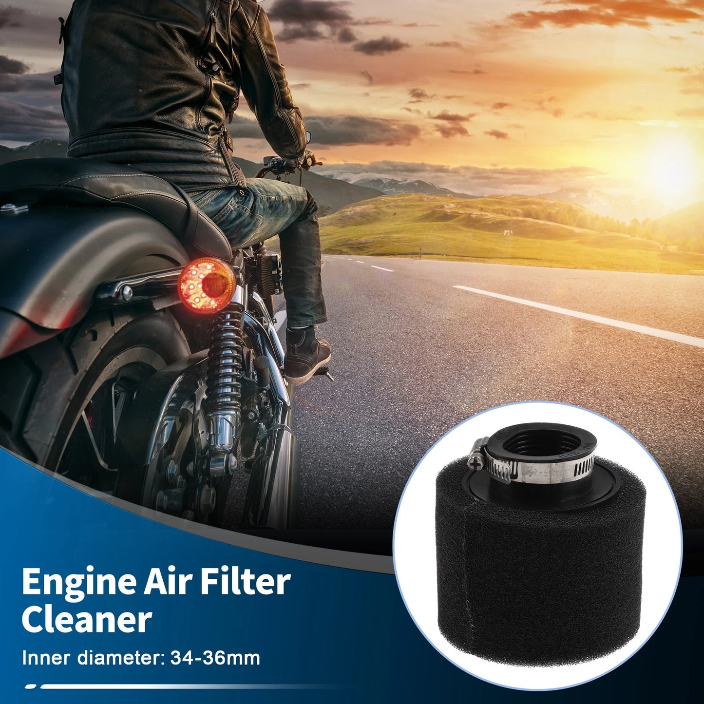 Air Filter 34-36 mm Rubber Foam Black for Motorcycle