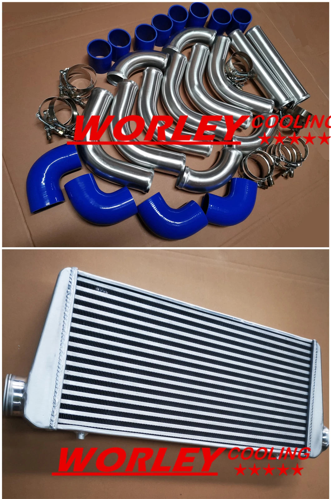 600x300x76mm Front Mount Intercooler + 3" Pipes + Blue Hoses