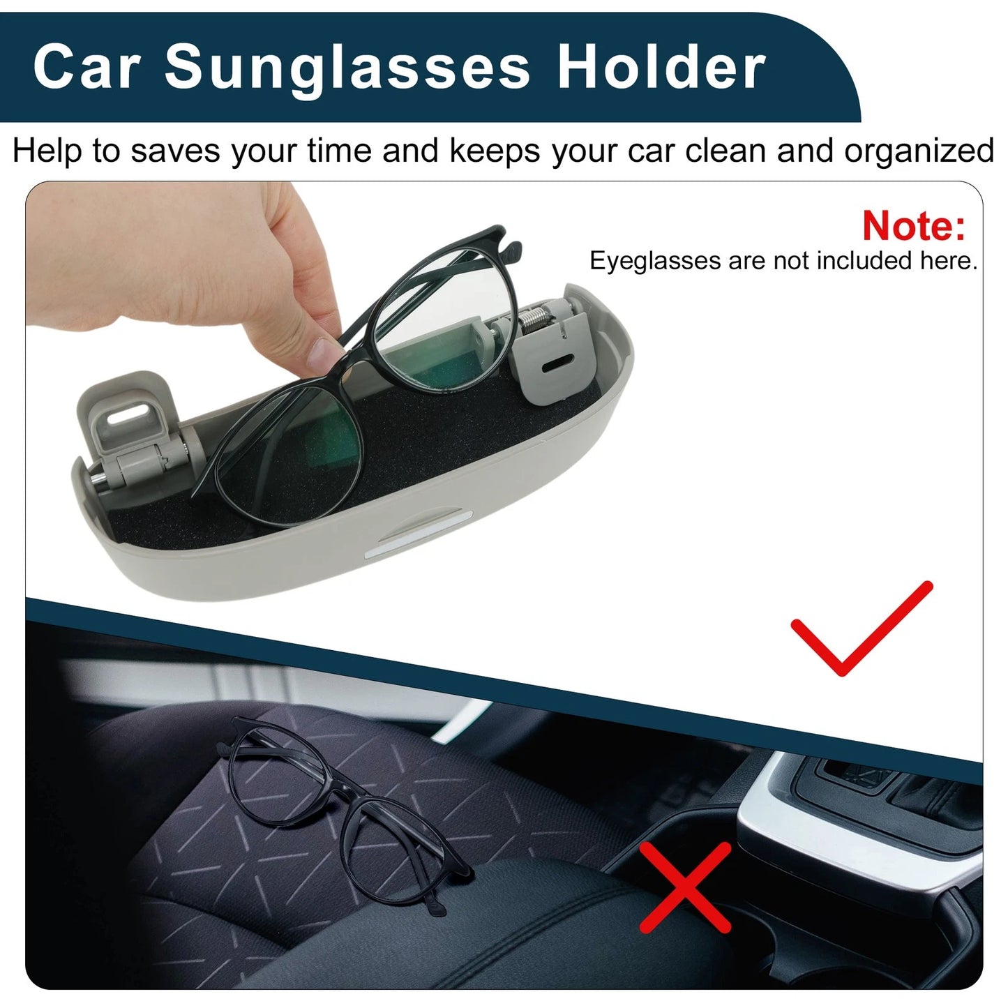 Sunglasses Case for Ford Puma MK2 2020-2025 Eyeglasses Holder Storage Box Gray