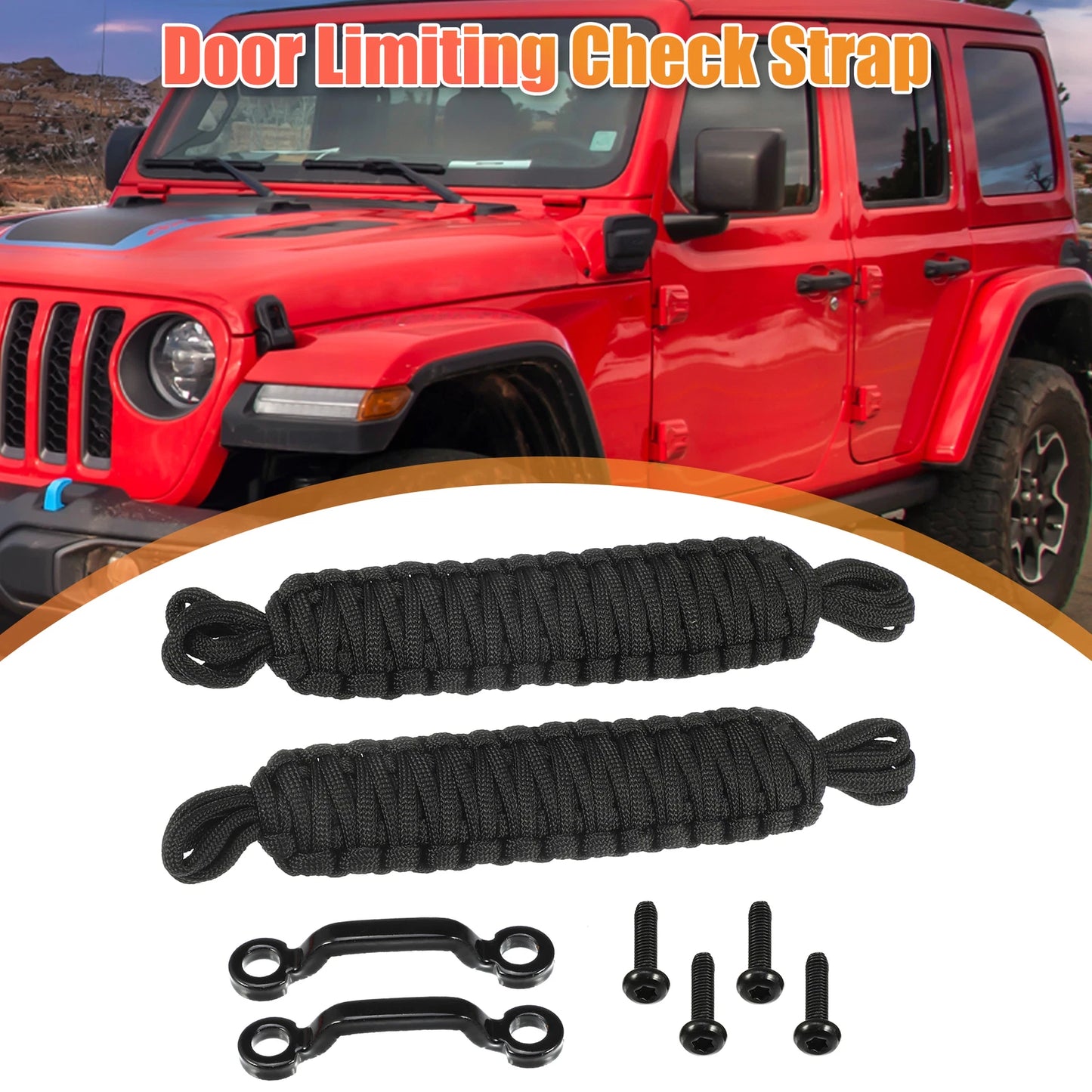 Car Door Limiting Straps Set for Jeep Wrangler TJ JK JL (2007-2023) Black