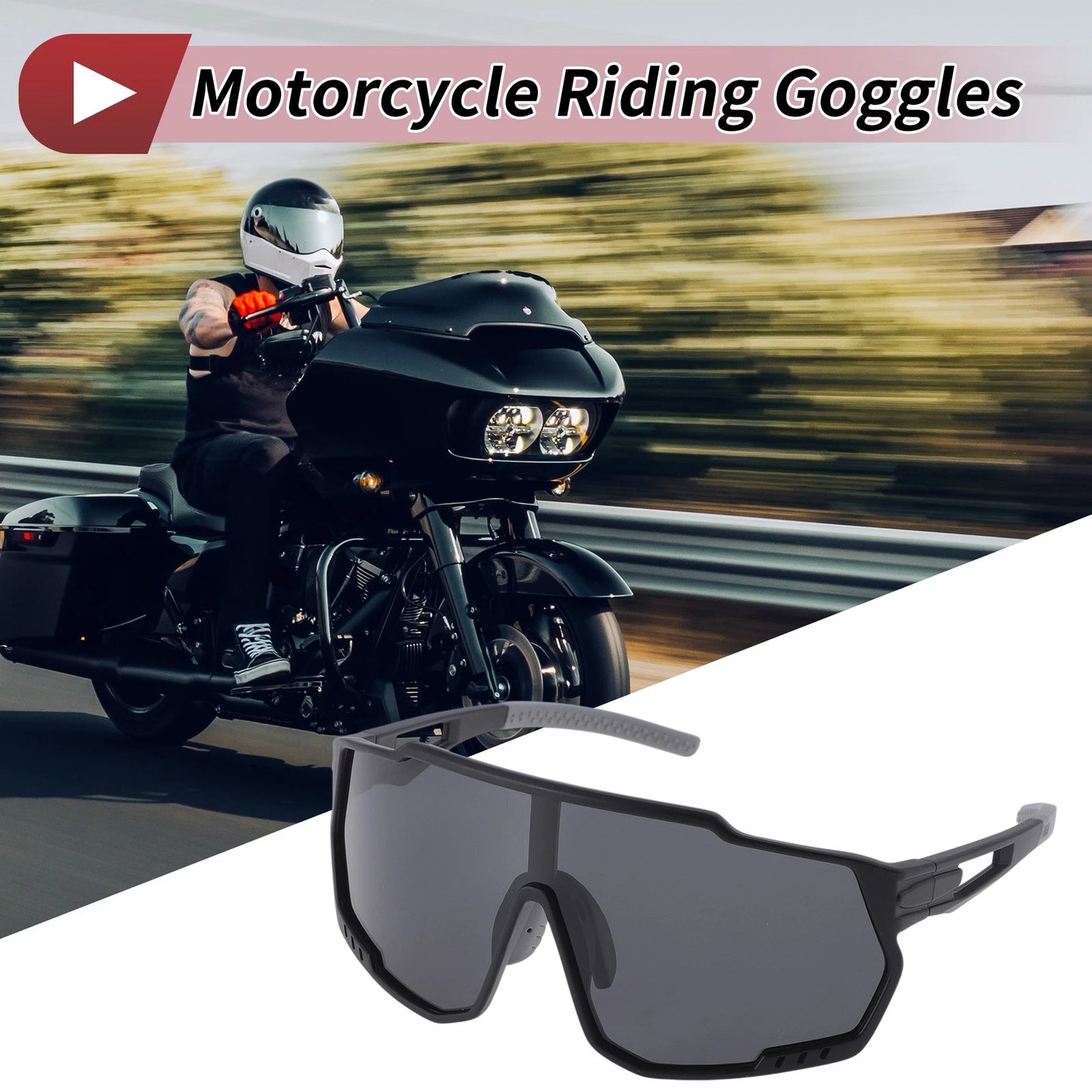Motorcycle Riding Goggles Black Lens Black Frame PC Outdoor Sports Sunglasses
