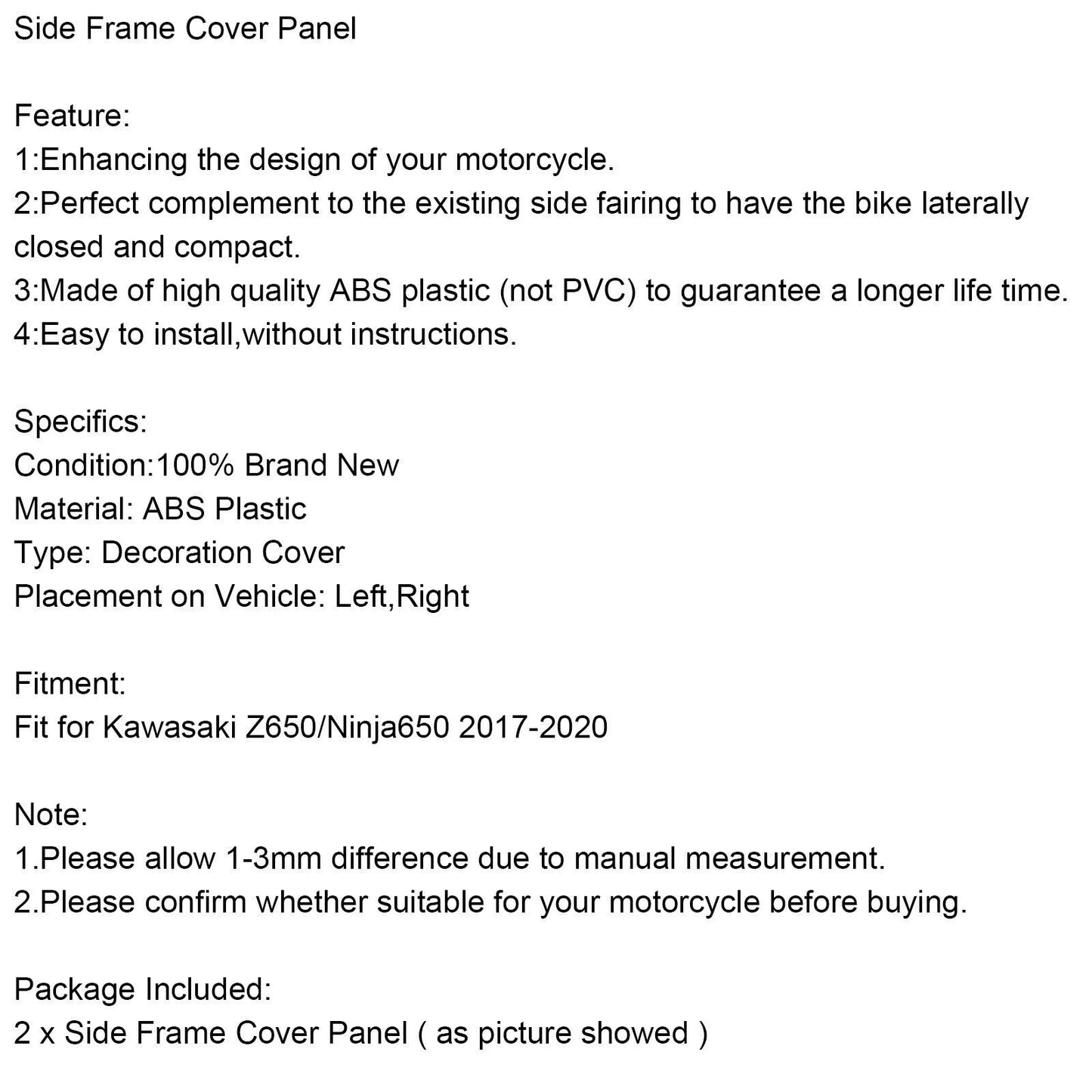 Carbon Fiber Side Frame Cover for Kawasaki Z650 Ninja (2017-2023)