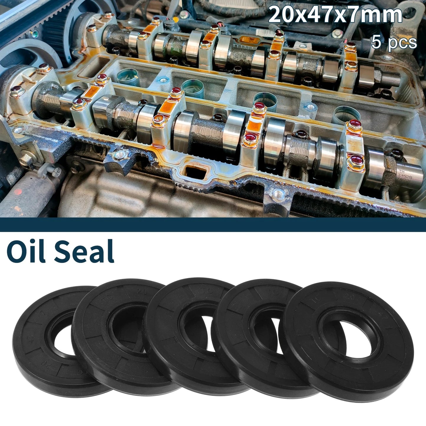 Oil Seal / 20x47x7mm / Seal Ring Rotary Shaft Seal NBR Rubber 5Pcs