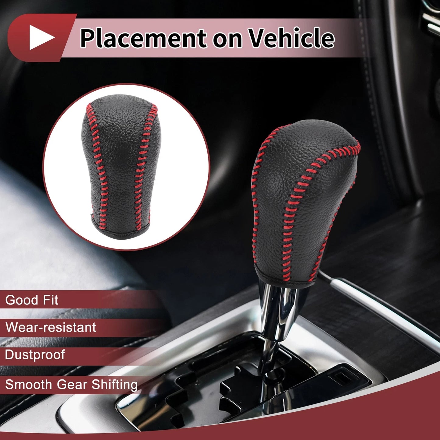 Car Gear Shift Knob Cover for Mazda CX-5 Black Red Faux Leather (2012-2023)