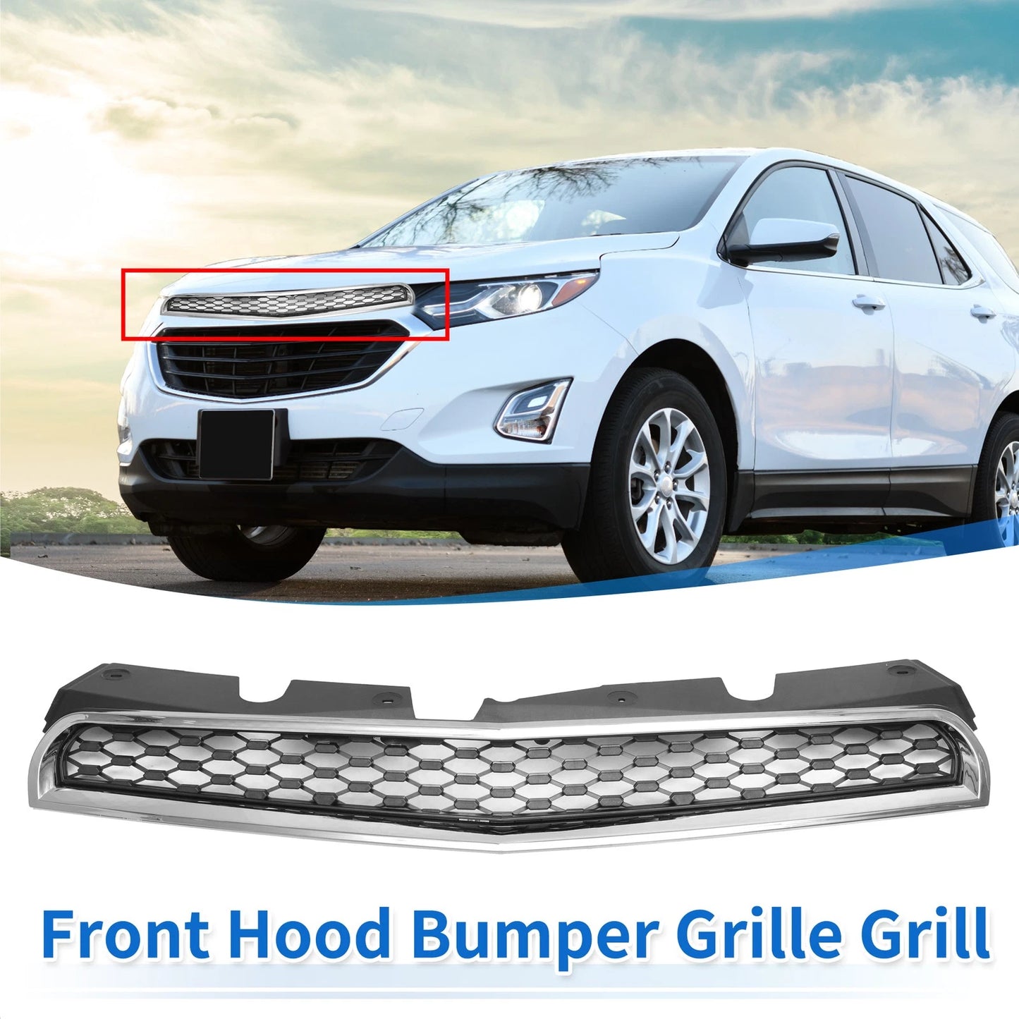 Front Upper Bumper Grille for Chevrolet Equinox (2010 - 2015) Chrome Silver