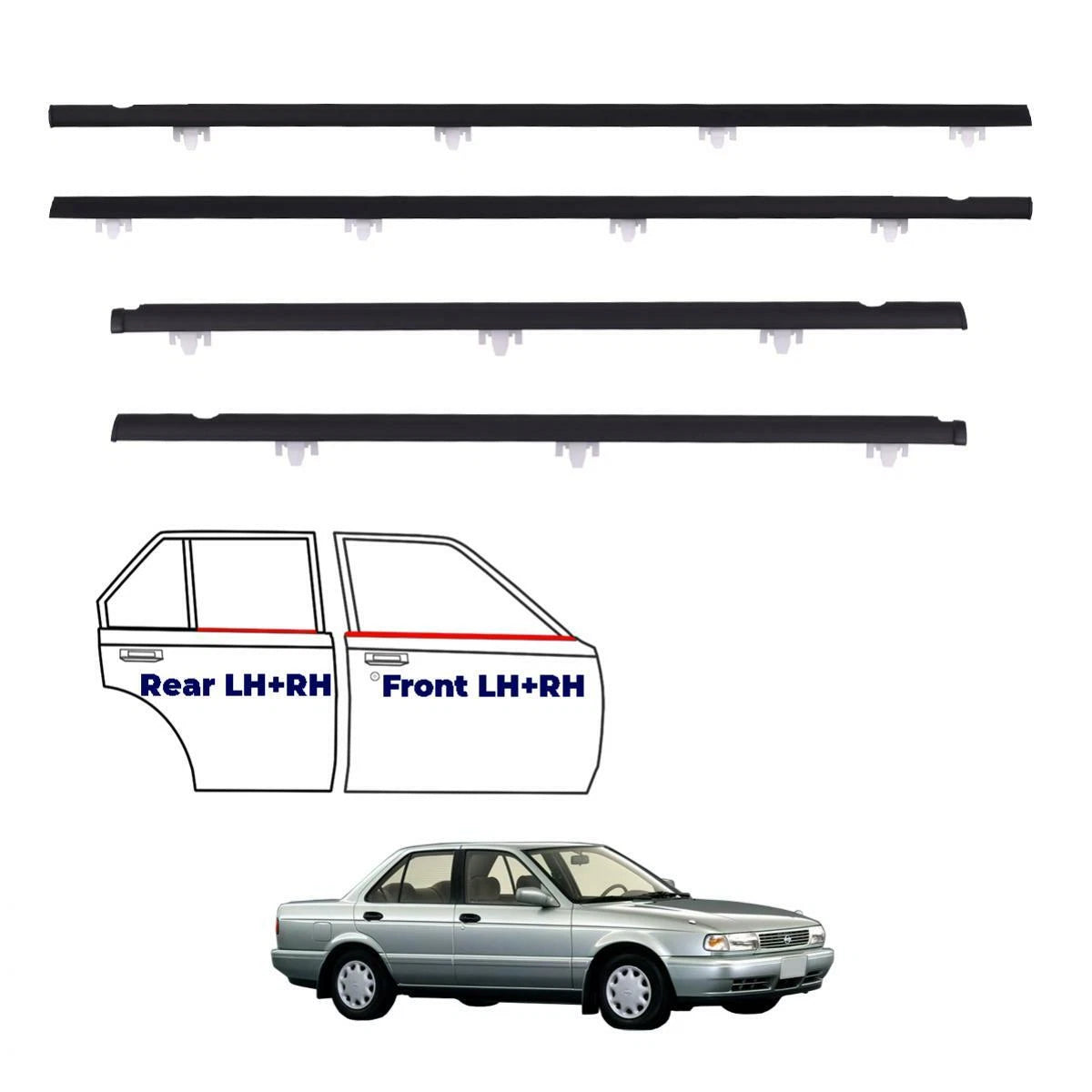 Outer Weatherstrip Door Belt Set 4 Fits Nissan Sunny B13 4D Sedan 1991-94 D06