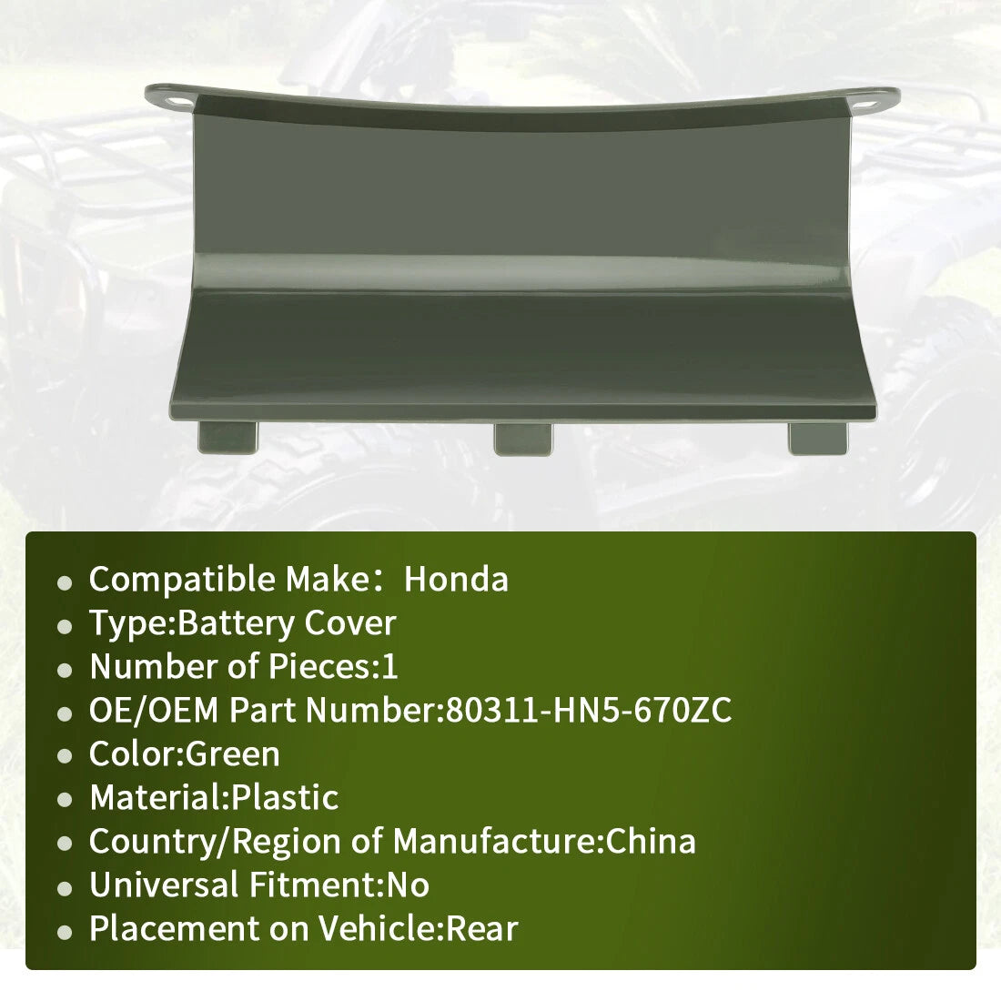 Battery Cover Lid for Honda Rancher TRX350 Green (2000–2003)