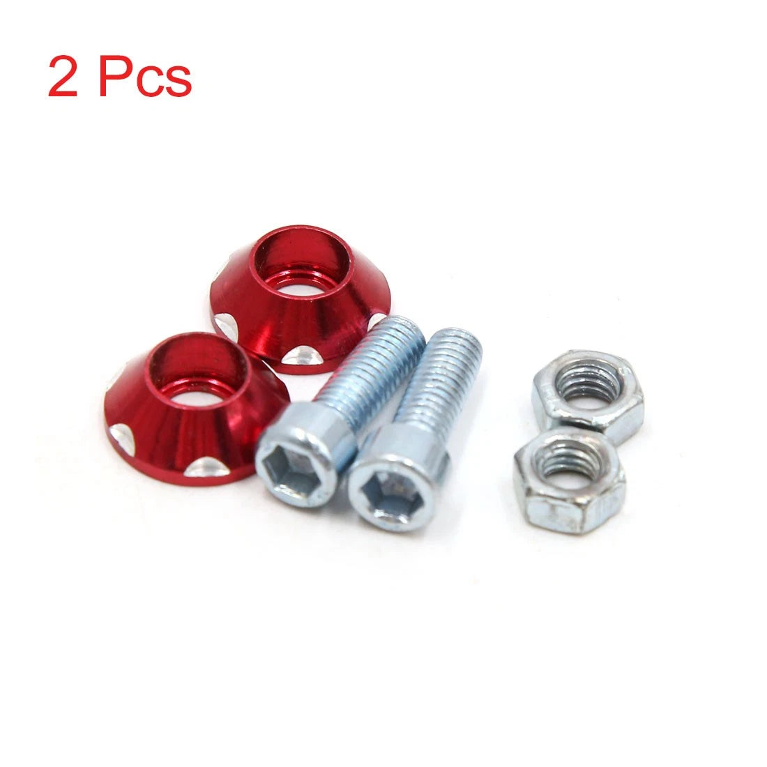 2 x 6mm Red Hex Head Screws Nuts for Motorcycle License Plate Frame