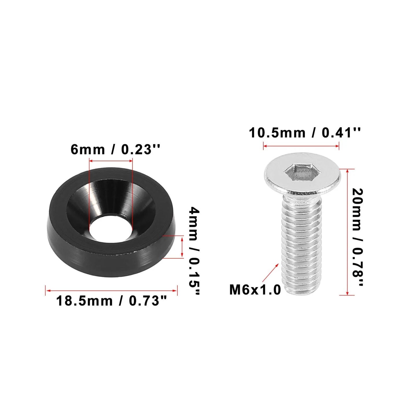 20pcs M6 Fender Bumper Washer Bolt Engine Bay Fastener for Car/Motorcycle
