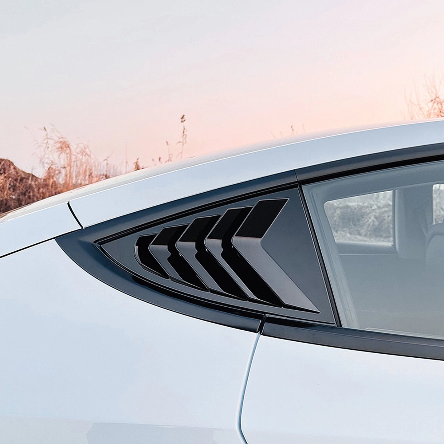 2 x Vivid Black Rear Window Side Louver Covers for Tesla Model S (2017-2025)