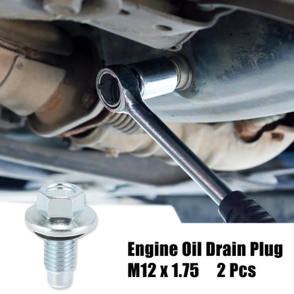 2 x M12 x 1.75 Steel Engine Oil Drain Plug for Buick Silver Tone