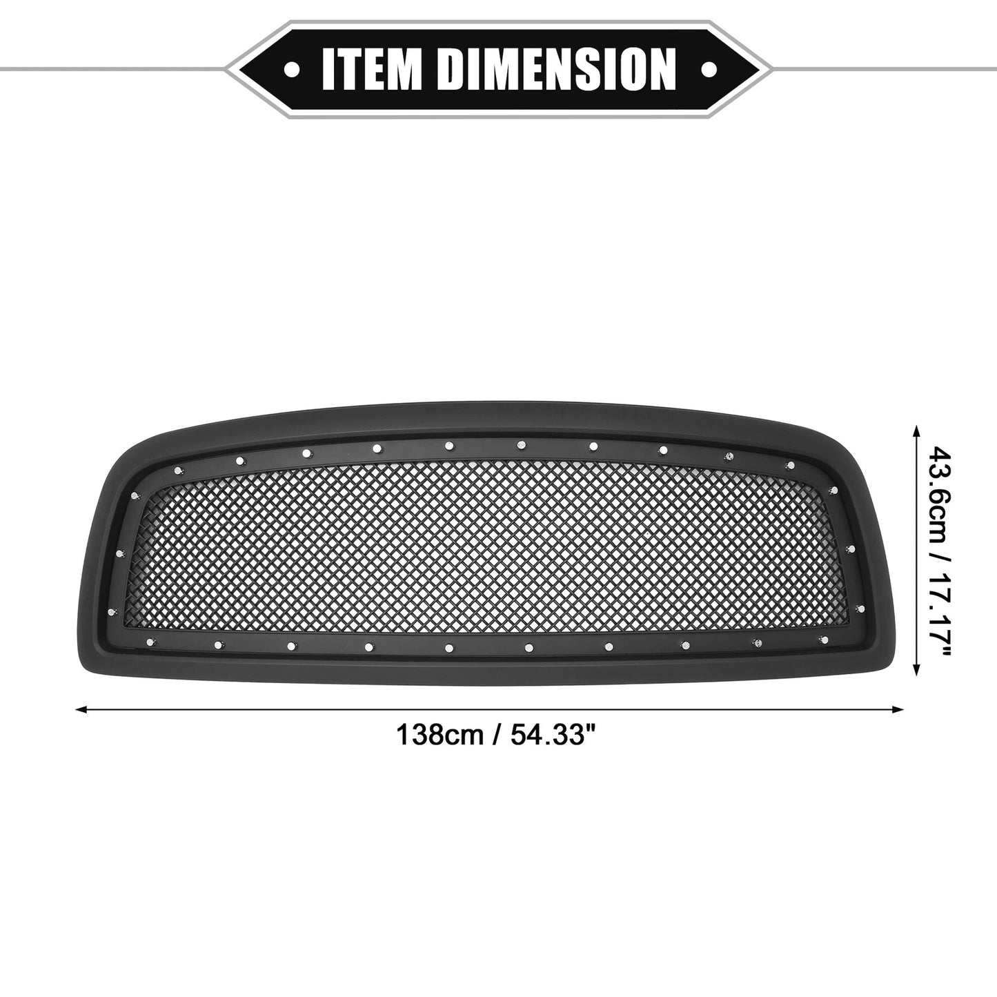 Front Grille Assembly with Rivet for Dodge Ram 1500 Matte Black (2011 - 2012)