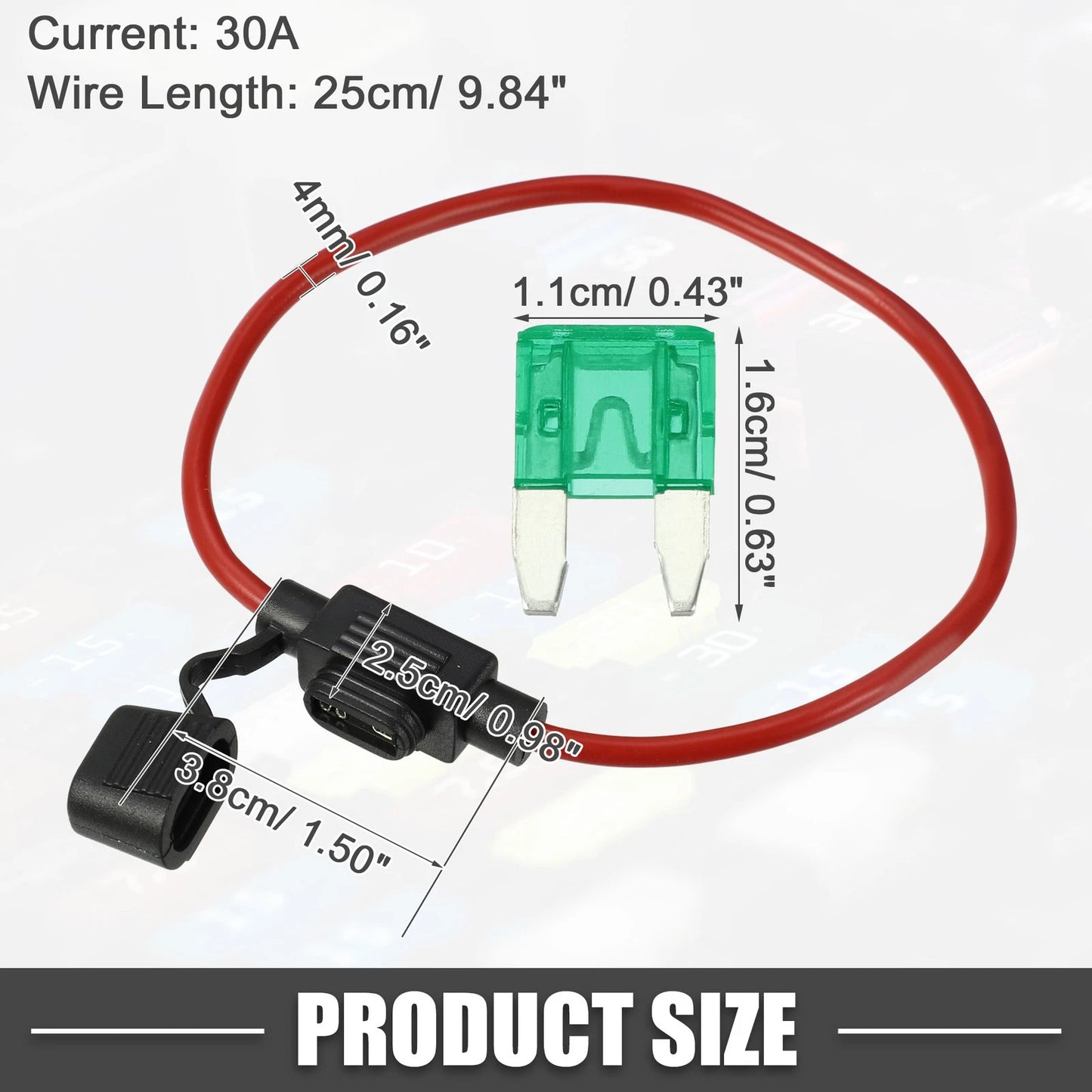 30A Mini Blade Style Fuse Set with 12 AWG Holder for Car