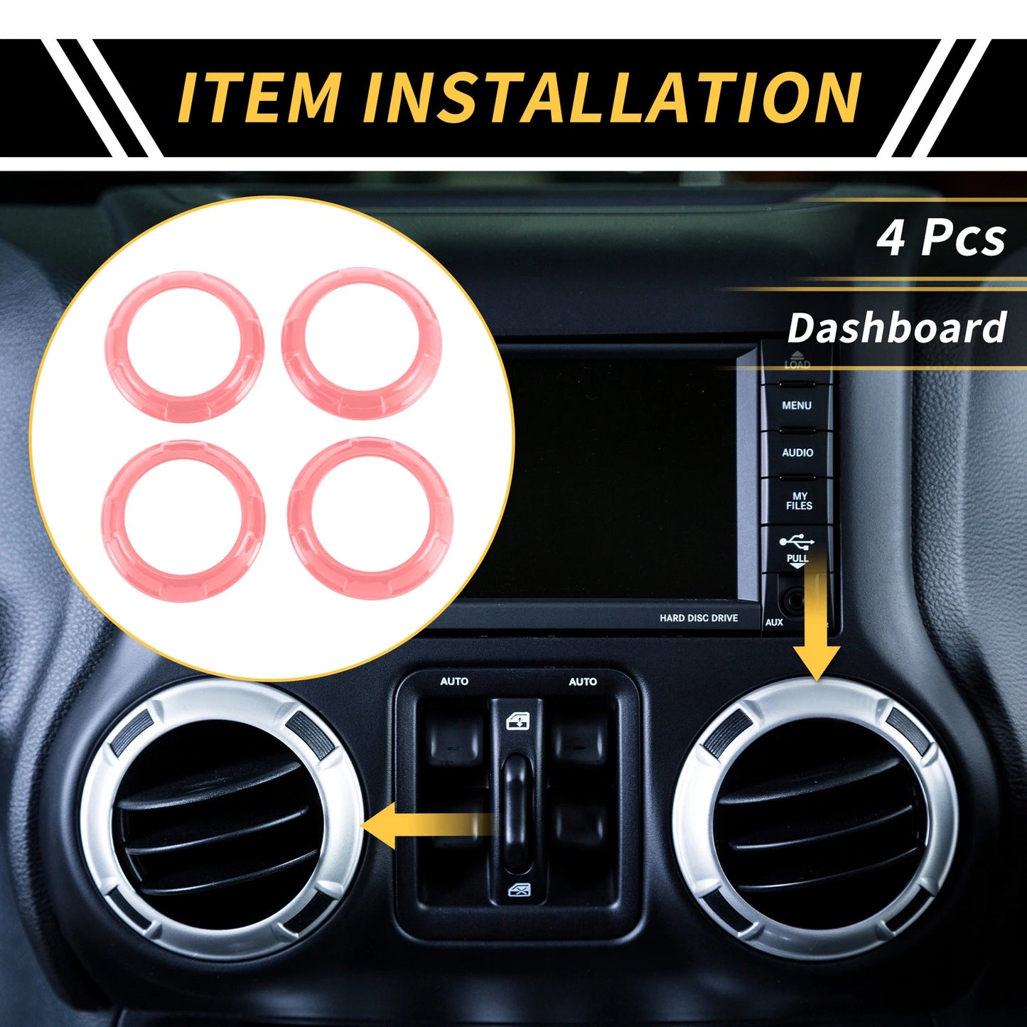 AC Vent Dashboard Decoration Rings for Jeep Wrangler JK JKU (2011-2017) Pink