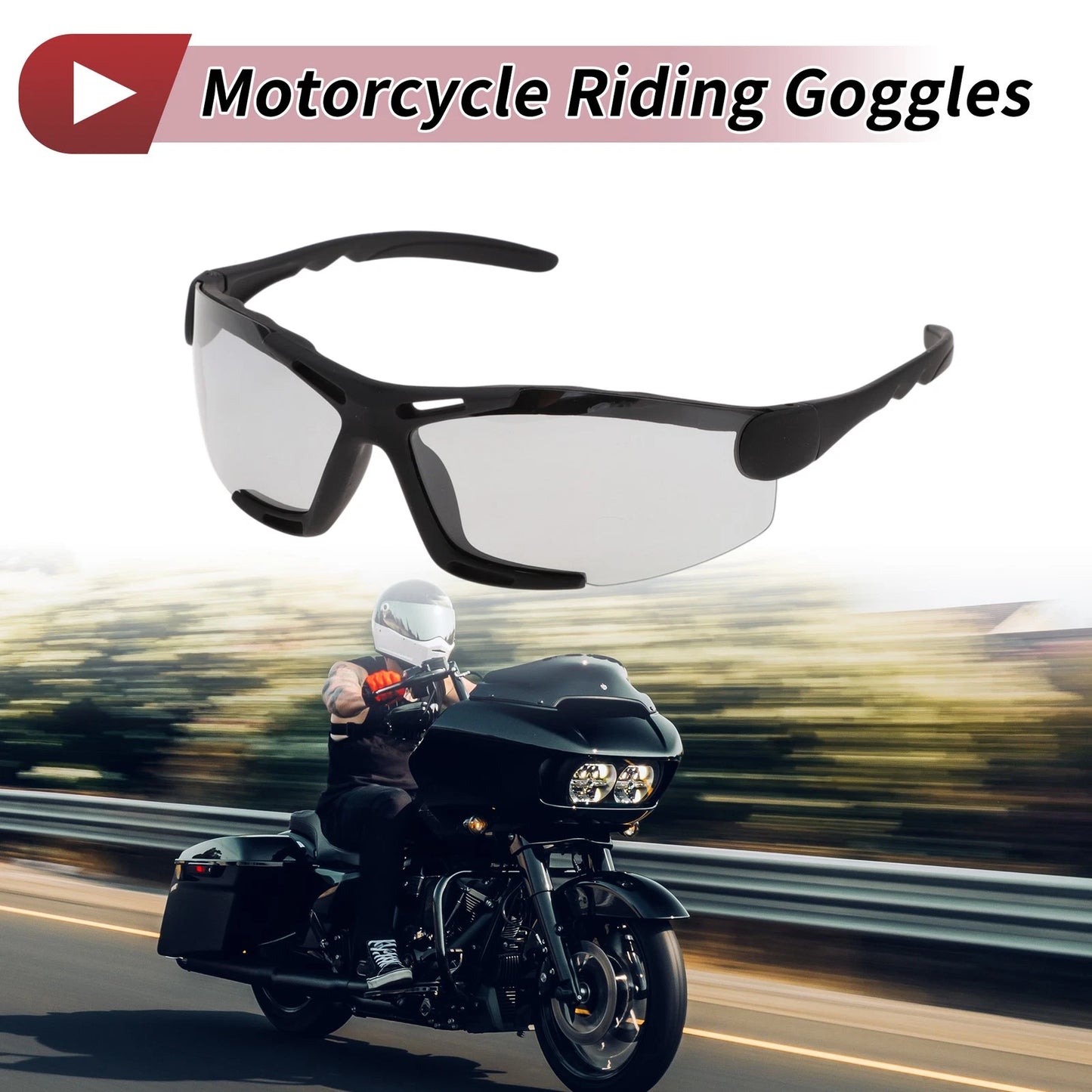 Motorcycle Riding Goggles Gray Lens Black Frame Tri-acetel Cellulose