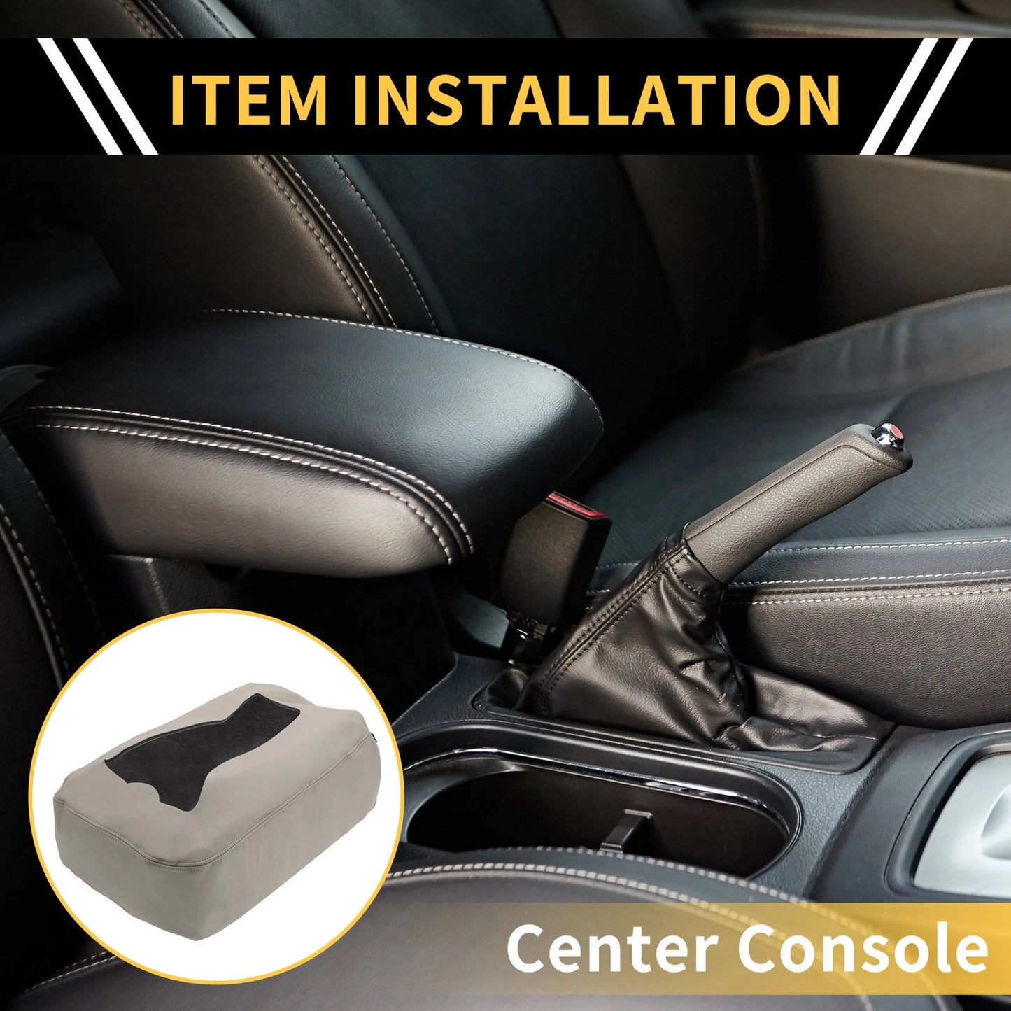 Center Console Cover for Chevrolet Silverado Microfiber Leather with Zipper Grey