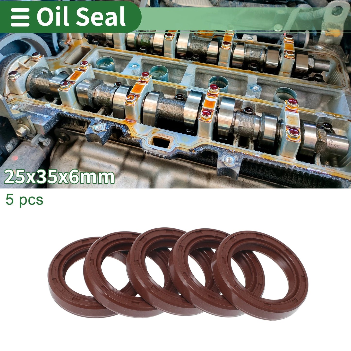 Oil Seal 25x35x6mm Brown 5 Pcs for Make Model