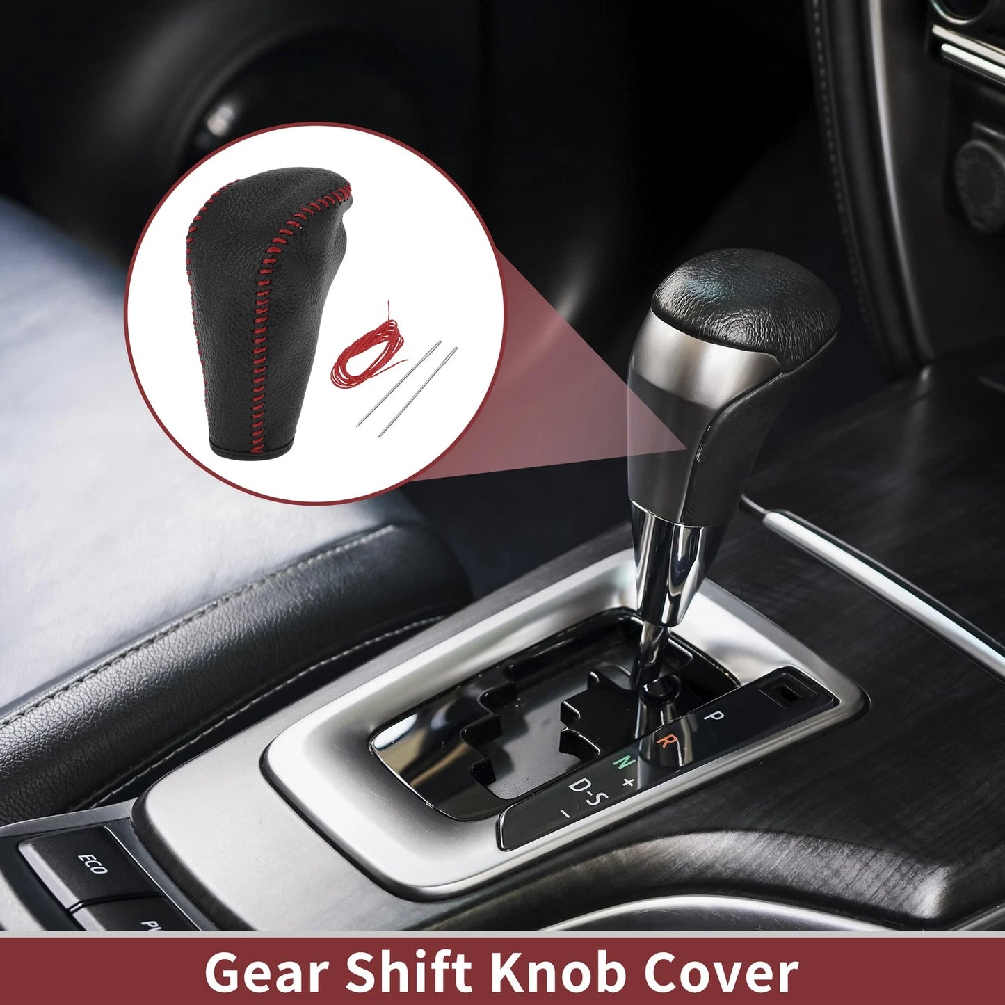 Car Gear Shift Knob Cover for BMW 3 Series E90 2004-2012 Black Red Faux Leather