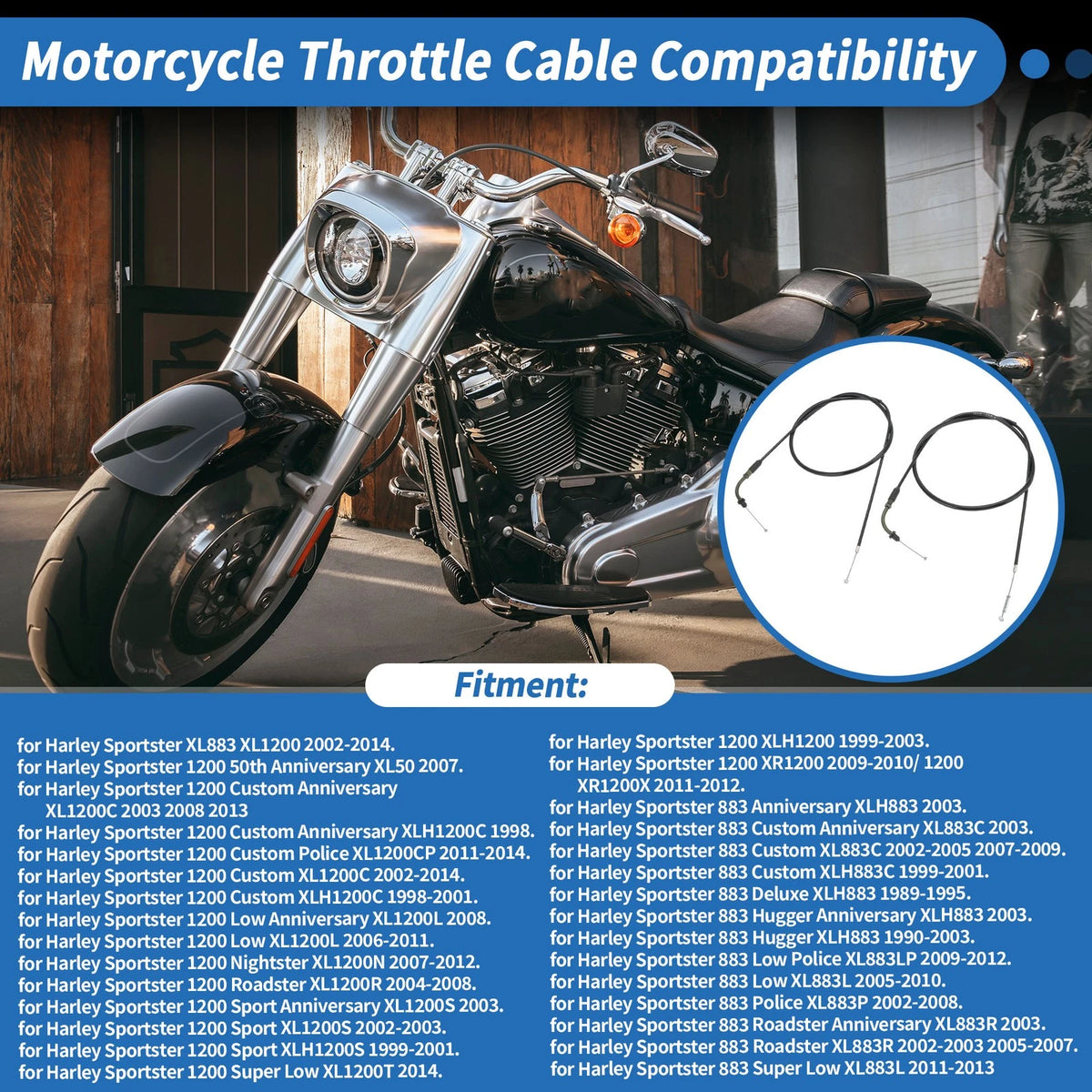 Throttle Cable / 130 cm / Throttle Cable for Harley Sportster XL883 XL1200
