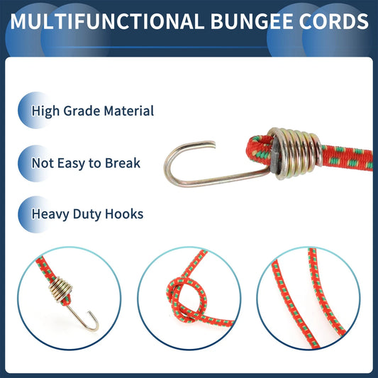 10 x 25cm Adjustable Mini Rope Bungee Cords w/ Buckle for Luggage - Orange