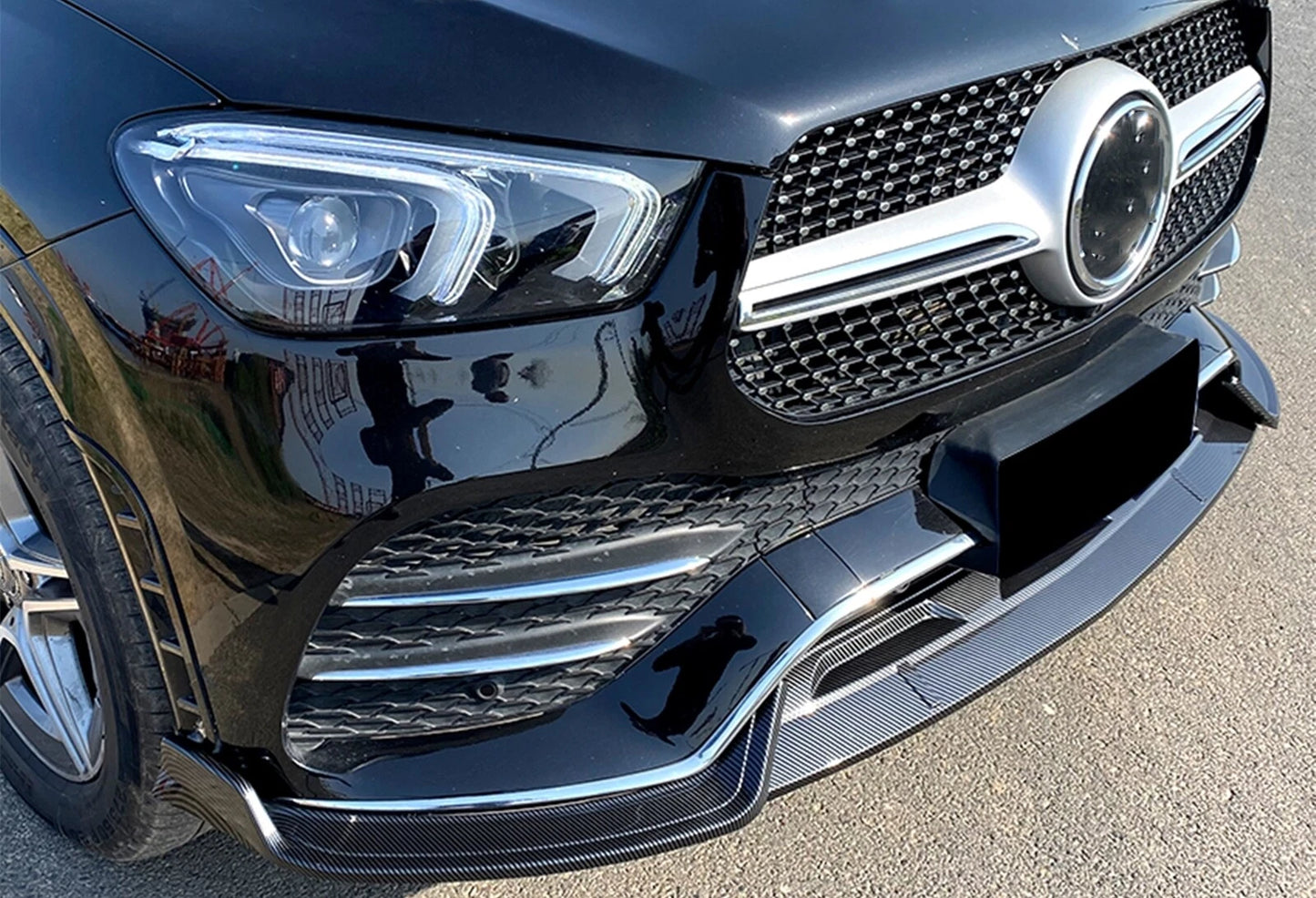 Front Bumper Spoiler Lip for Benz GLE W167 C167 (2020-2023) Carbon Fiber Look