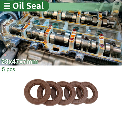 Oil Seal 28x47x7mm FKM Rubber Brown 5 Pcs