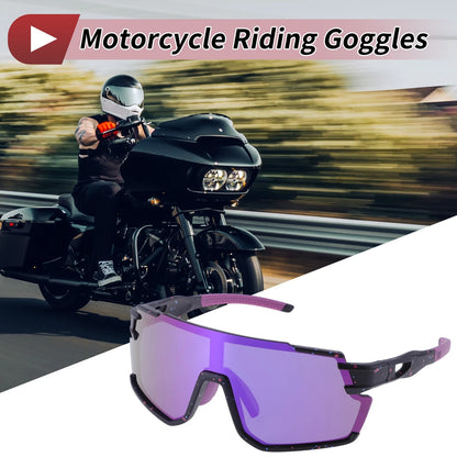 Motorcycle Riding Goggles Purple Lens Black with Red Blue Spots Frame