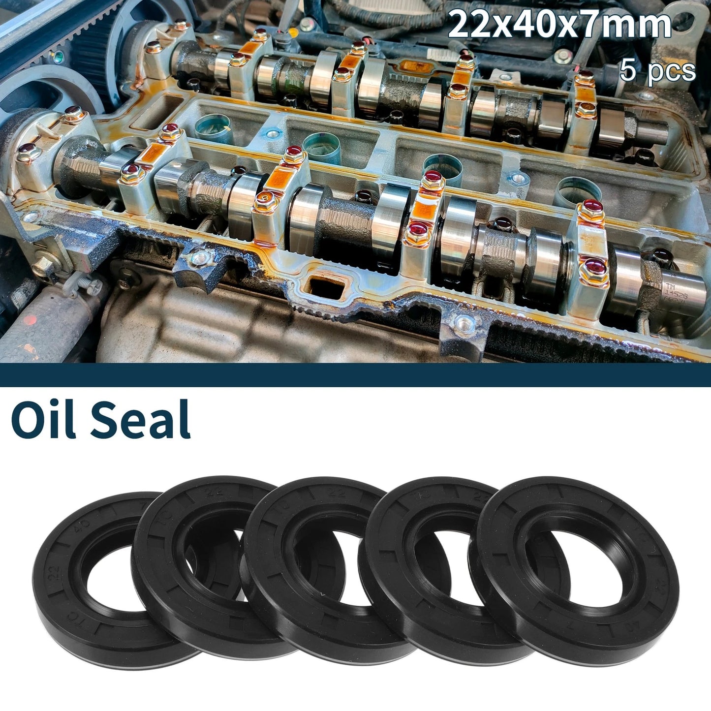 Oil Seal Rotary Shaft Seal NBR Rubber 22x40x7mm Black 5Pcs