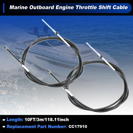 2 x 10FT Gen1 Boat Outboard Throttle Shift Cable for Mercury Engine CC179
