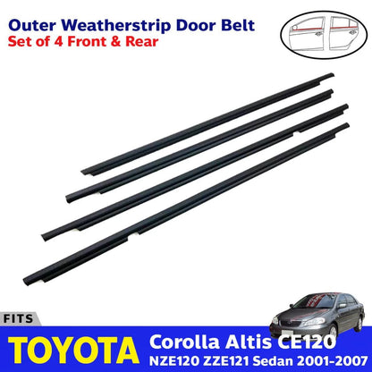 Set 4 Outer Weatherstrip Door Belt Fits Toyota Corolla Altis ZZE122 2001-07 D12