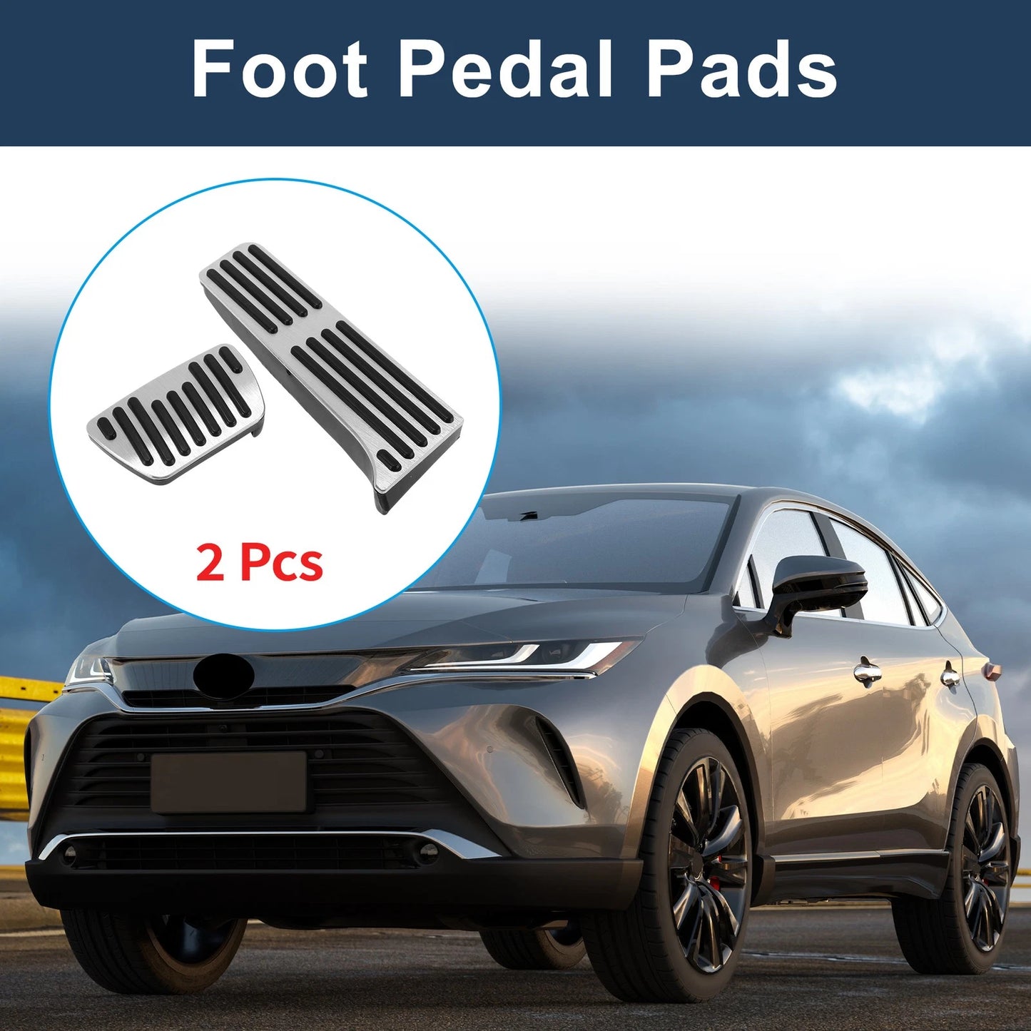 2 x Automatic Foot Accelerator Pedal Covers Silver Tone for TOYOTA HARRIER