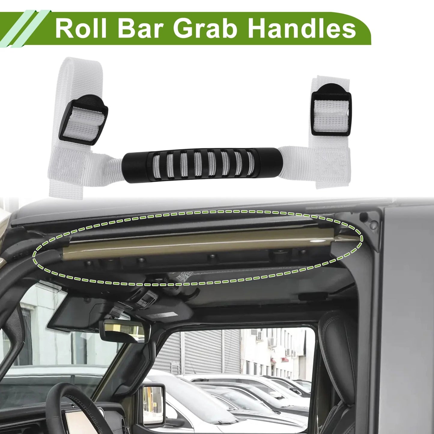 Roll Bar Grab Handles for Jeep Wrangler YJ TJ LJ JK JL Sports (1987-2021) White