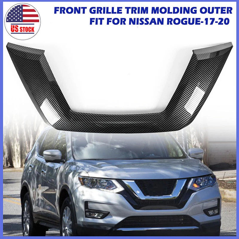 Front Grille Trim Molding for Nissan Rogue 2017-2020 Carbon Fiber Outer