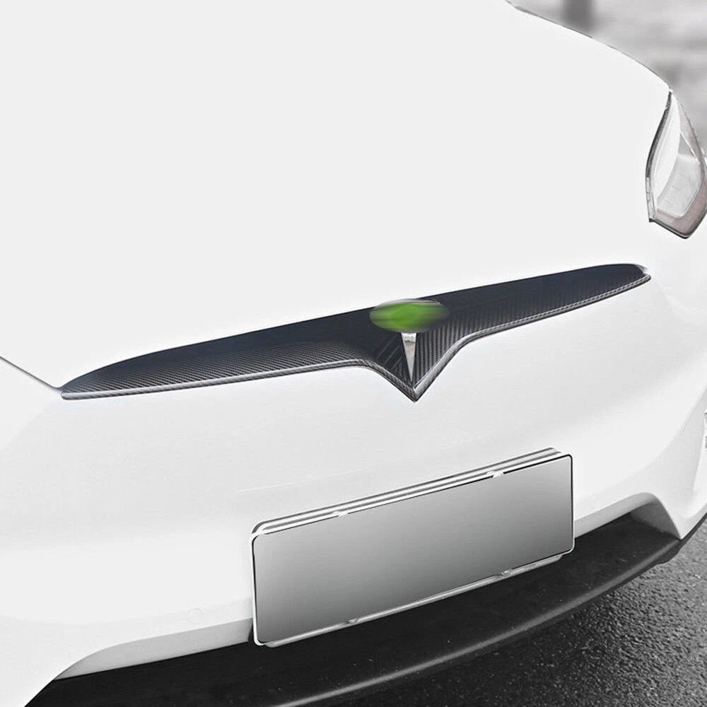 For Tesla Model X 2017-2020 Carbon Fiber Front Bumper Central Grille Cover Trim