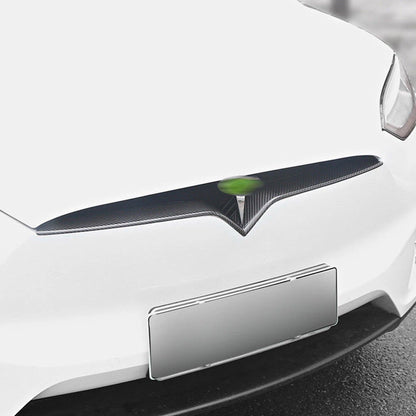 For Tesla Model X 2017-2020 Carbon Fiber Front Bumper Central Grille Cover Trim