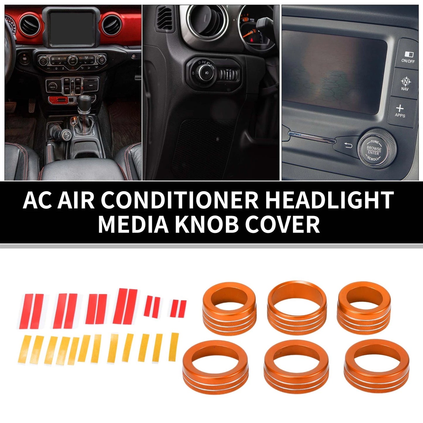 AC Headlight Media Switch Knob Cover Ring  for Jeep Wrangler (2018-2023)
