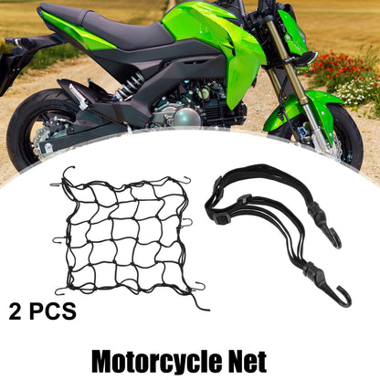 2 x 40cm Elastic Luggage Cargo Net, 60cm Helmet Net for Motorcycle Black