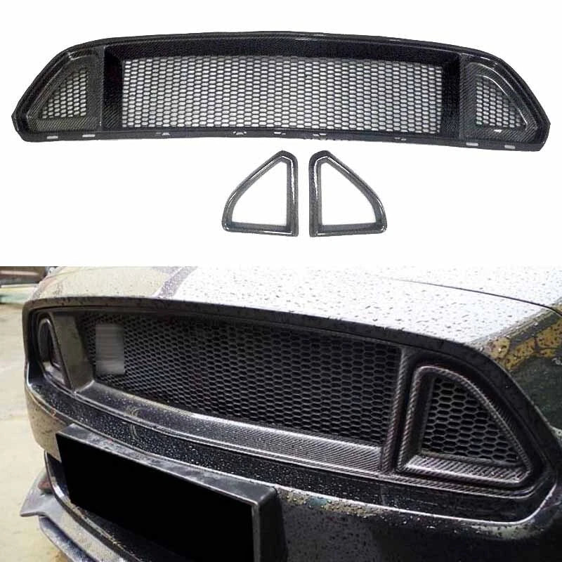 Real Carbon Fiber Front Upper Mesh Grille R Style for Ford Mustang 2015-2019