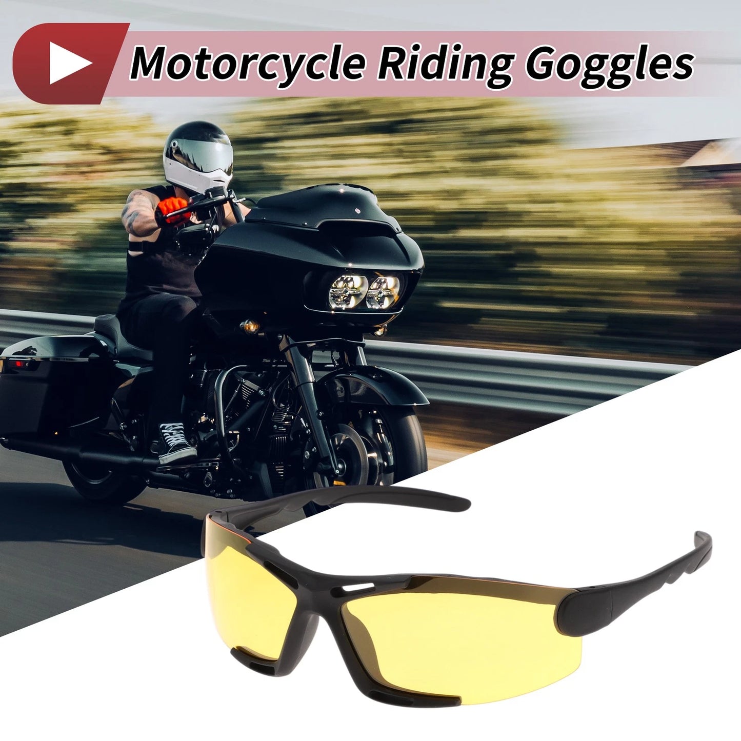 Motorcycle Riding Goggles Yellow Lens Tri-acetyl Cellulose for Motorcycle