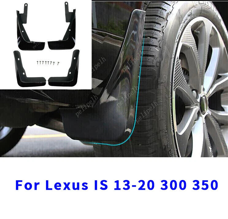 Mud Flap Splash Guard Gloss Black ABS Front Rear L&R for Lexus IS (2013-2020)