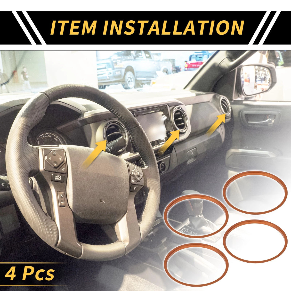 AC Vent Dashboard Decoration Rings 4 Pcs for Toyota Tacoma (2016–2021)