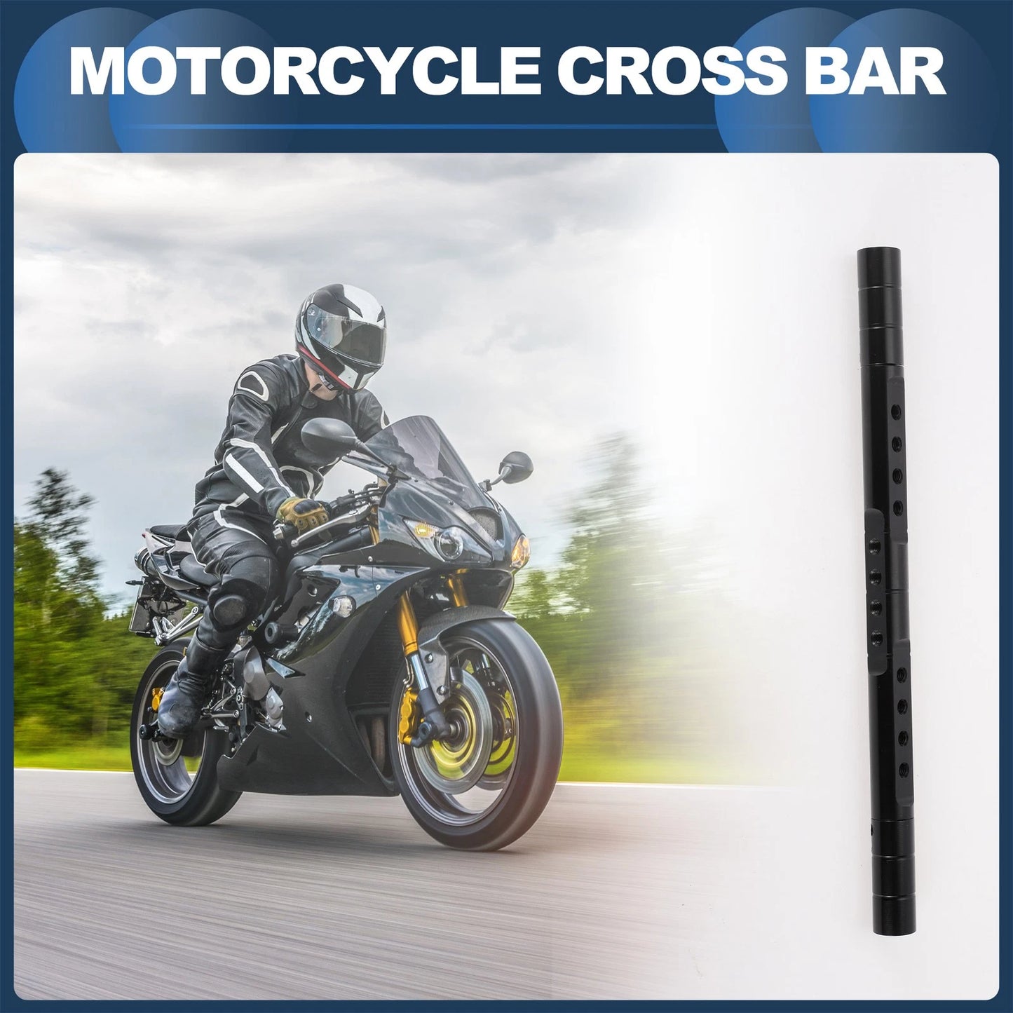 Cross Bar 29cm Mirror Mount Black for Motorcycle