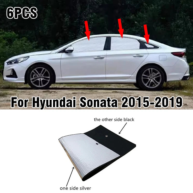 6 x Side Window Privacy Sunshade Black Silver for Hyundai Sonata (2015–2019)
