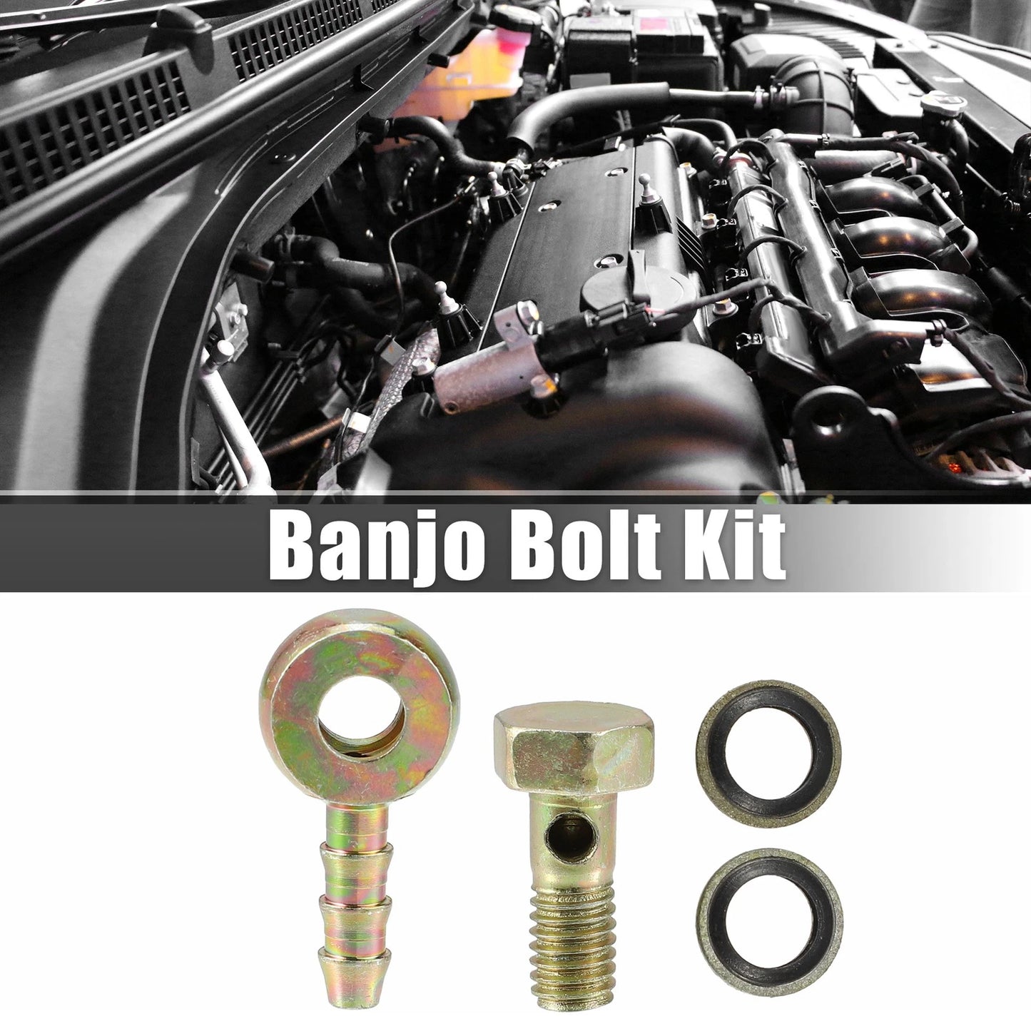 M6x1 Banjo Bolt with Copper Washers for Motorcycle Iron Bronze Tone